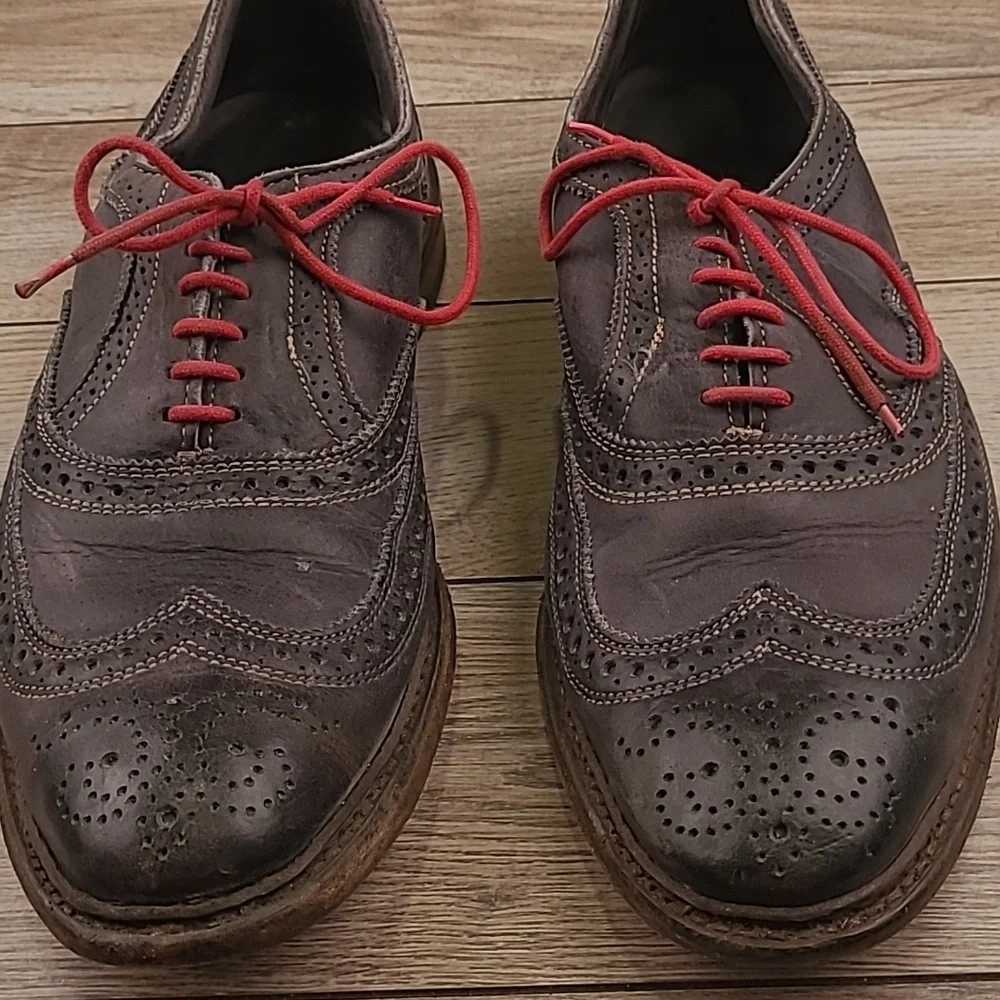 ALLEN EDMONDS Neumok Dark Grey Leather Red Laces Sz 11‎ D Mens Wing Tip Shoes